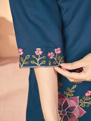 teal blue multi thread embroidered coord set kalyanja kc12 sleeve cuff embroidery detail