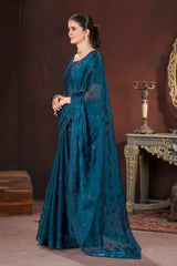 Teal Blue Embroidered Saree portrait – KS377