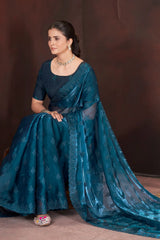 Teal Blue Saree border cut-work detail – KS377