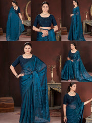 Teal Blue Sequins Embroidered Saree collage – KS377 Kalyanja