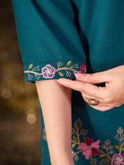 Teal Blue Thread Embroidered Coord Set full length front model Kalyanja KC22
