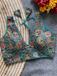 Blue Sequins + Embroidery Codding & Thread Work Soft Fox Georgette Blouse