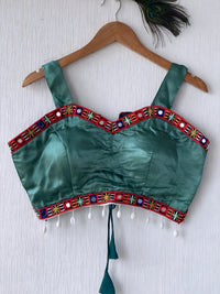 Sea Green Mirror Work Silk Blouse