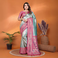 Teal & Pink Paithani Woven Banarasi Silk Saree