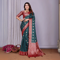 Rama Blue Zari Weaving Satin Silk Saree