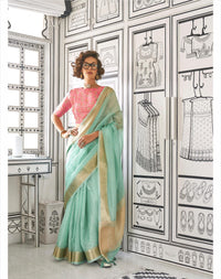 Teal Zari Work Moss Chiffon Saree