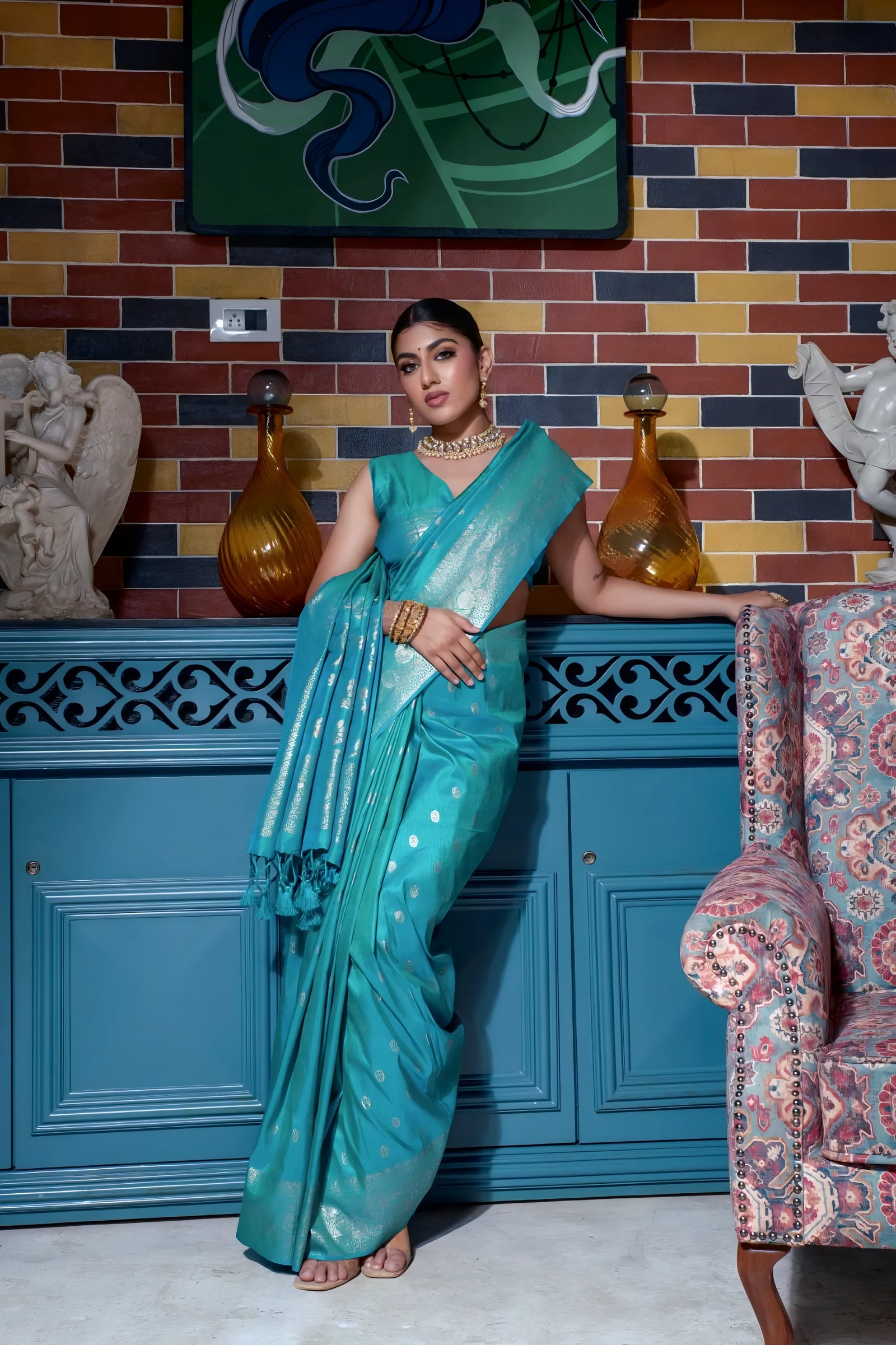 Blue Zari Weaving Banarasi Raw Silk Saree