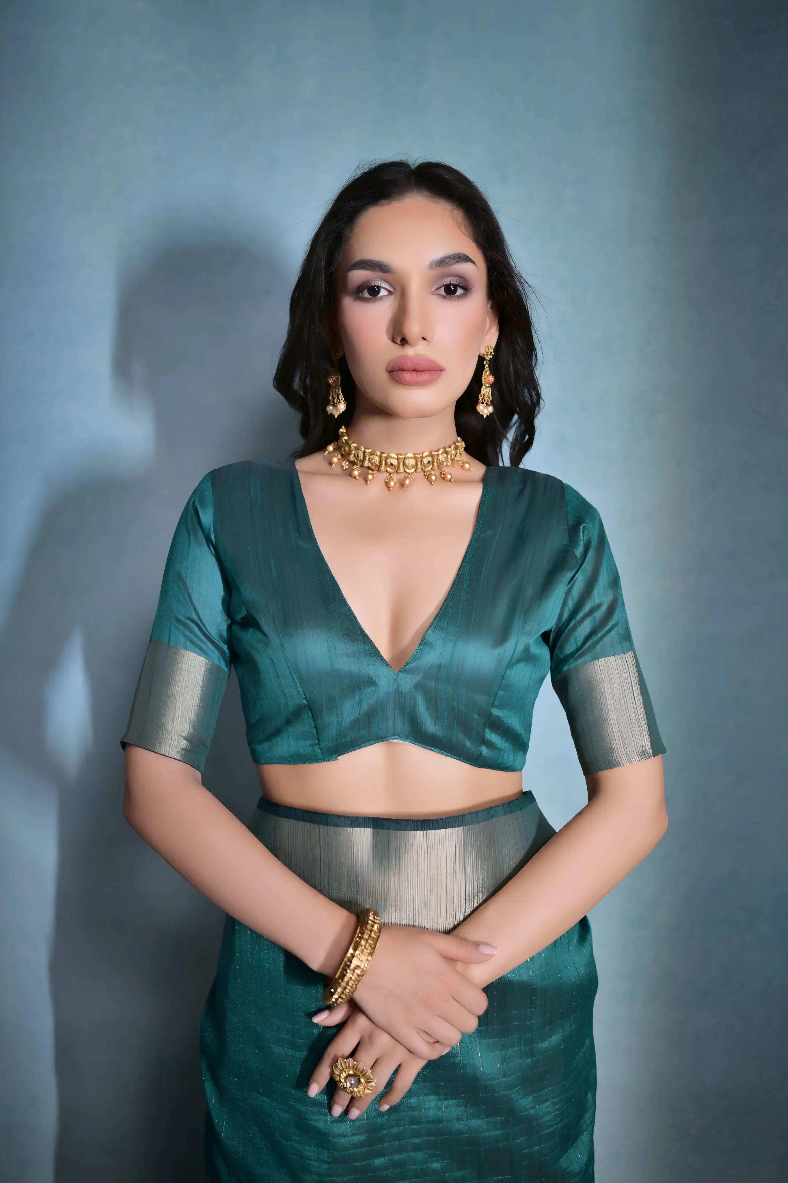 Rama blue zari banarasi raw silk saree for traditional wear — Kalyanja