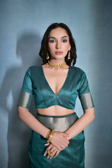 Rama blue zari banarasi raw silk saree for traditional wear — Kalyanja