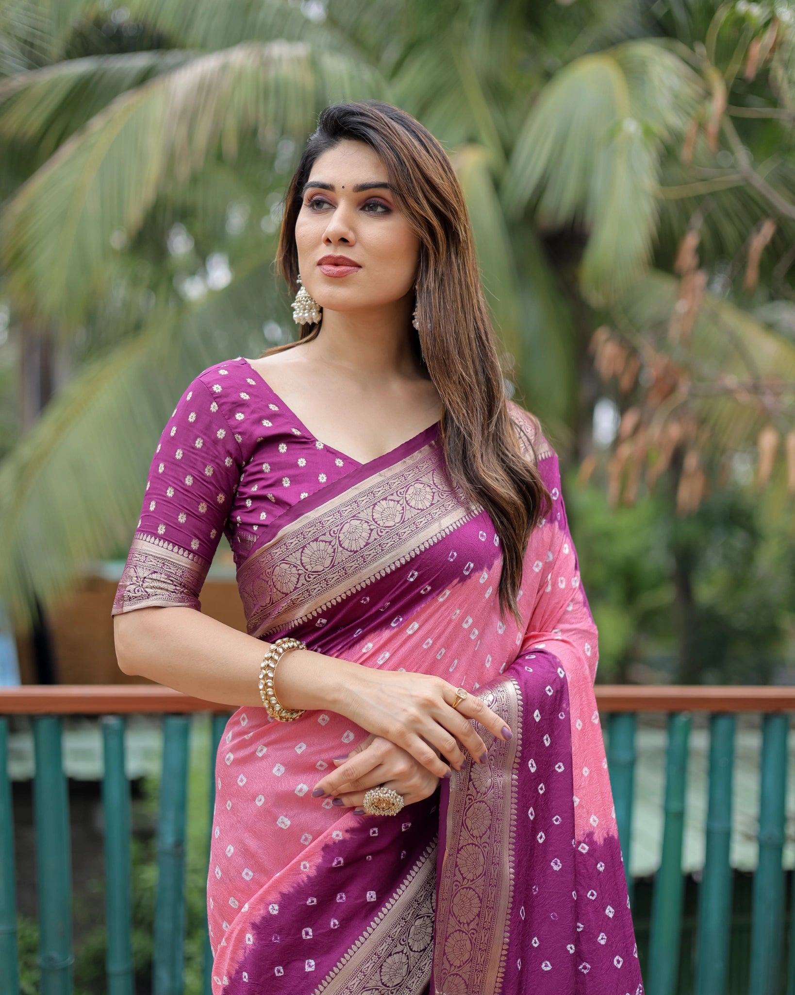 Tulip Pink Paithani Saree Bandhani Dola Silk Blend – Drape View