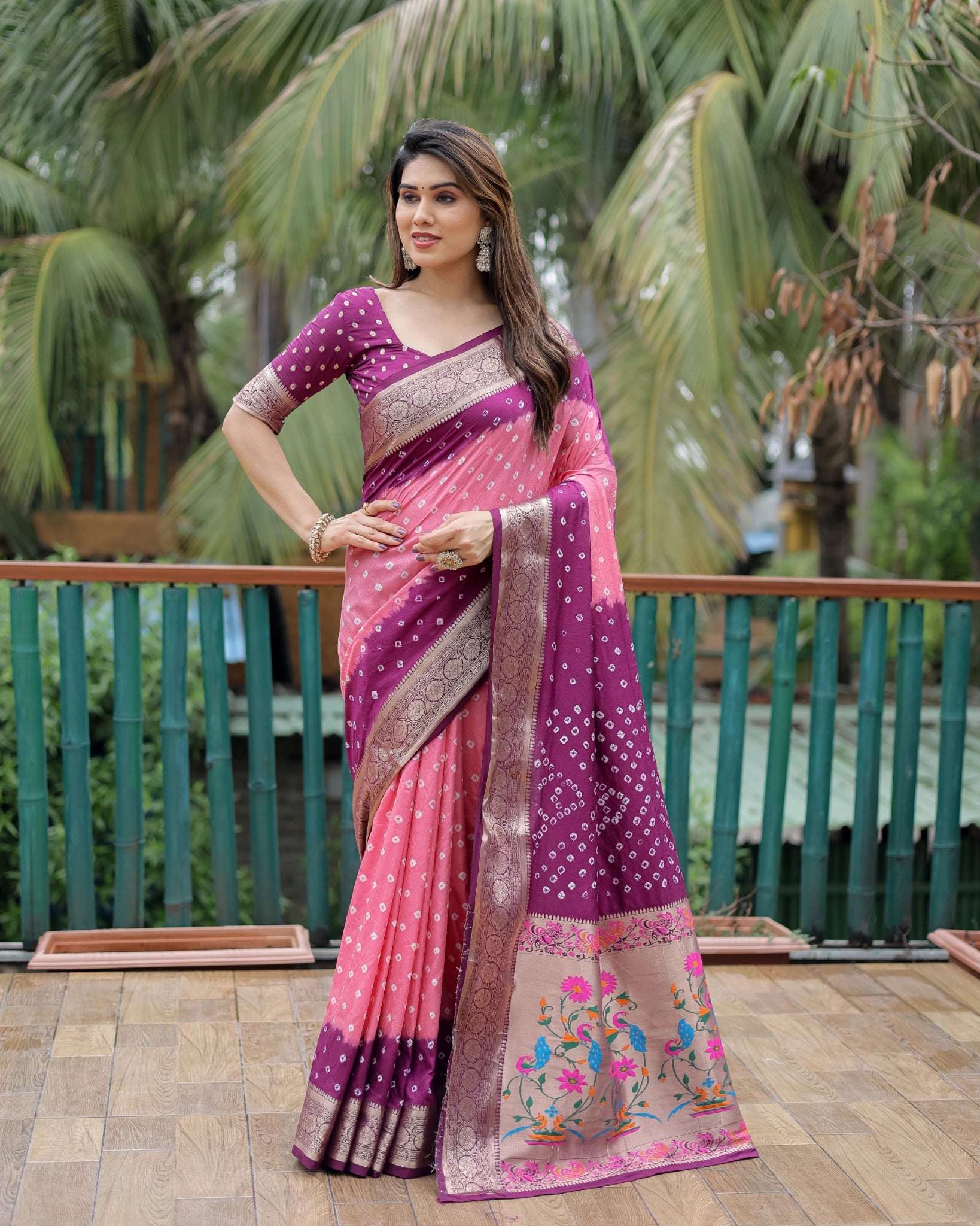 Tulip Pink Paithani Weaving Saree KS387 – Side View