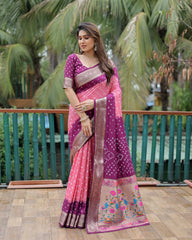 Tulip Pink Bandhani Paithani Saree – Pallu Detail