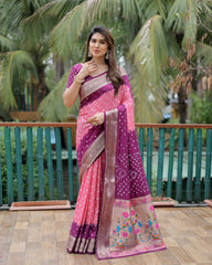 Tulip Pink Dola Silk Blend Paithani Saree Kalyanja – Back View