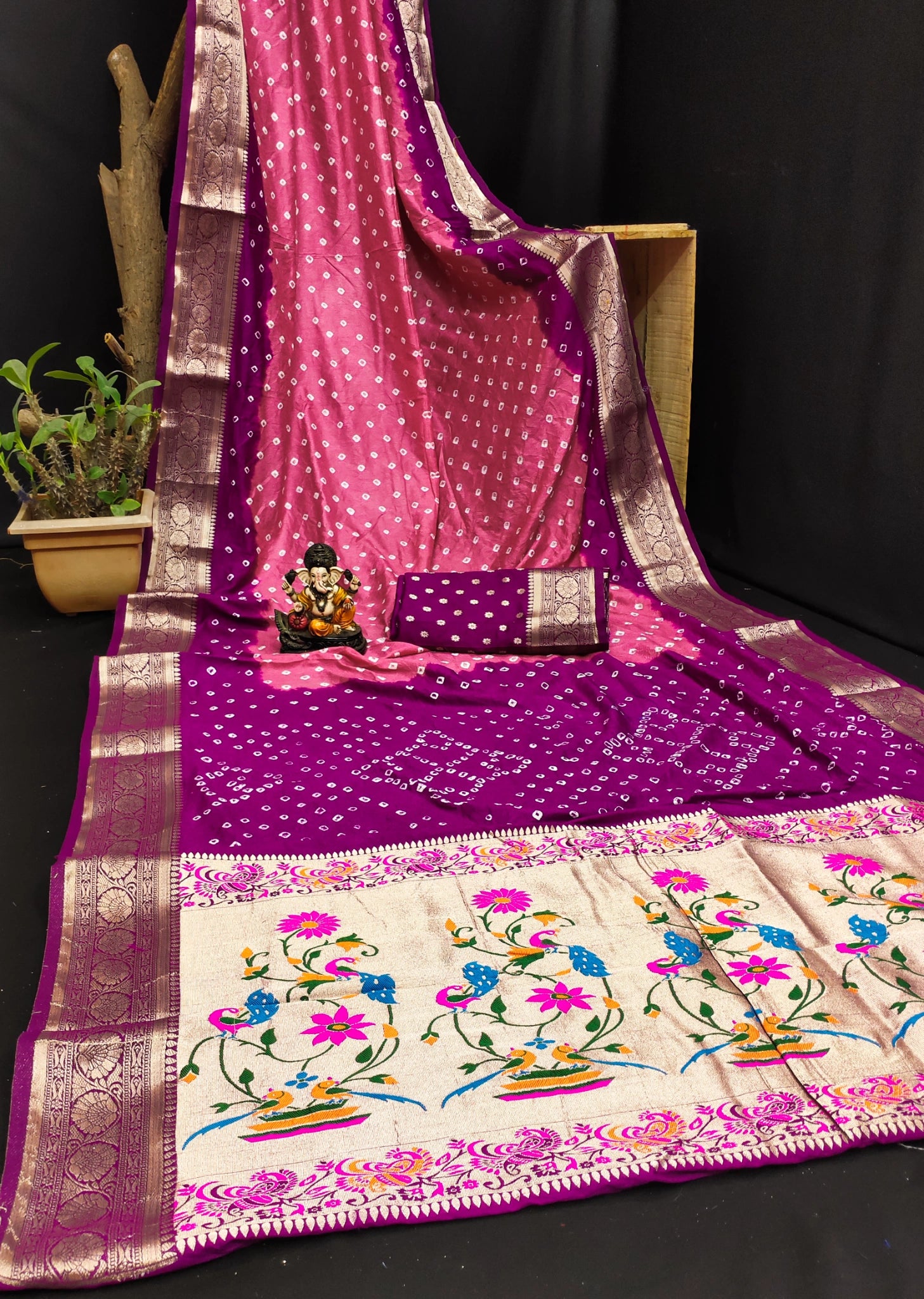 Tulip Pink Paithani Weaving Saree KS387 – Flat Lay