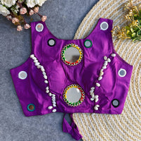 Purple Mirror Work Cotton Blouse