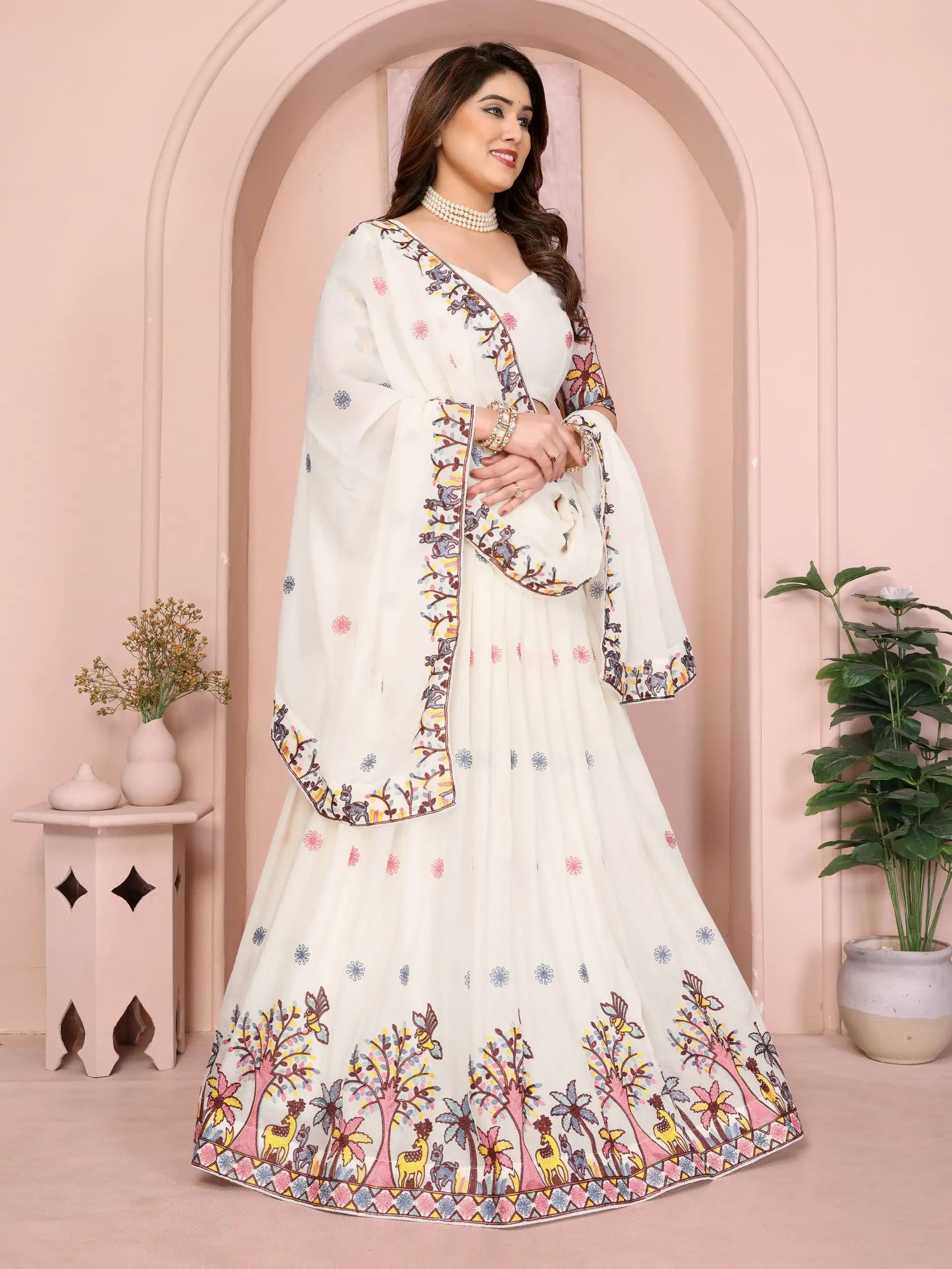 White Embroidered Cut Work Lehenga Star Georgette Kalyanja KL172 3