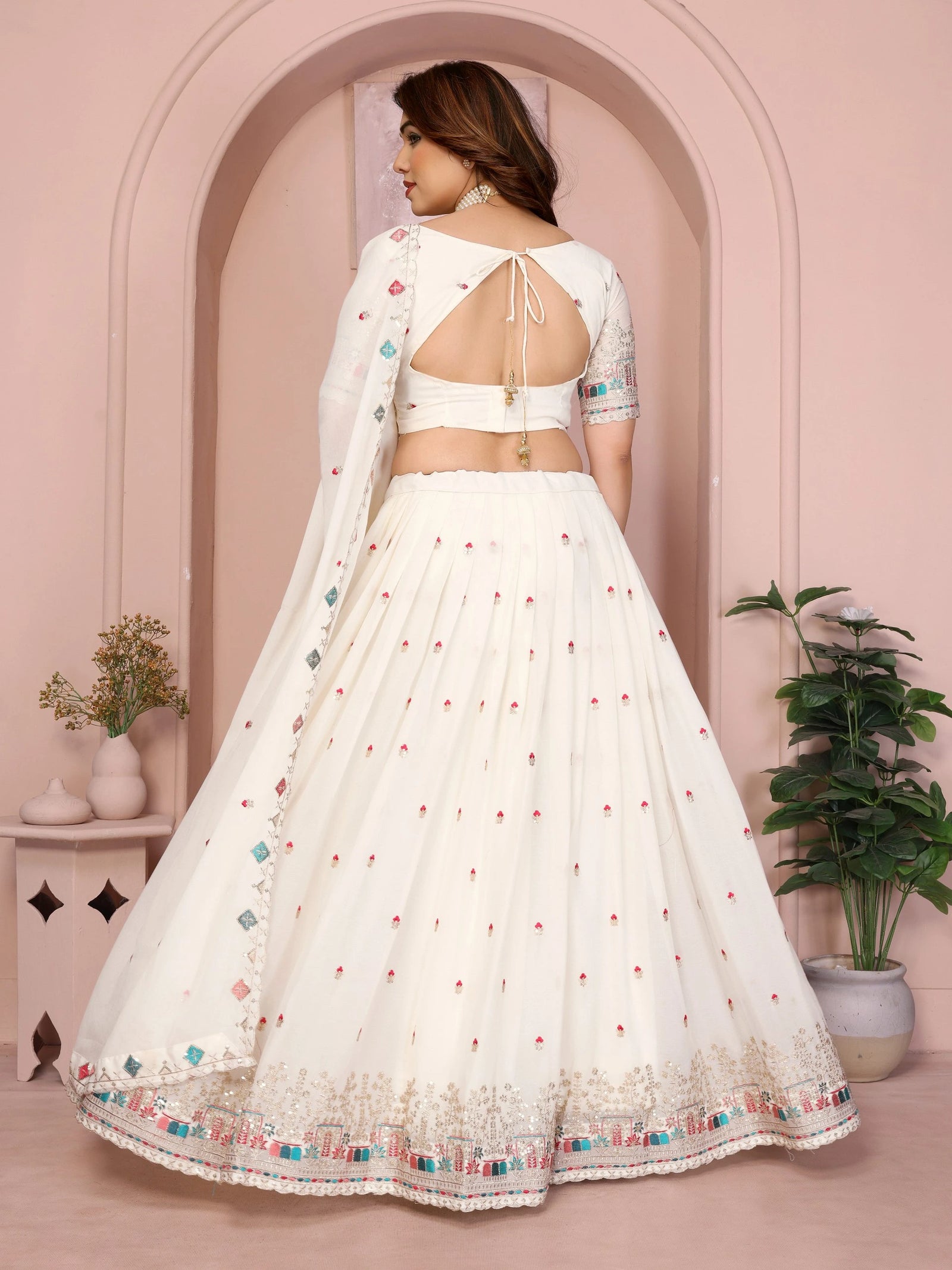 White Star Georgette Lehenga flair and dupatta view – Kalyanja KL173