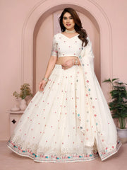 White Cut Work Lehenga back open dori tie-up choli detail – Kalyanja KL173