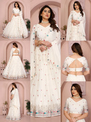 White Embroidered Cut Work Lehenga product collage – Kalyanja KL173
