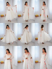 White Floral Embroidered Anarkali Suit catalog grid collage – Kalyanja KU302