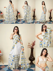 White Kashmiri Work Saree – all angles – KS398