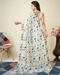 White Kashmiri Work Saree – pallu back view Kashmiri embroidery – KS398
