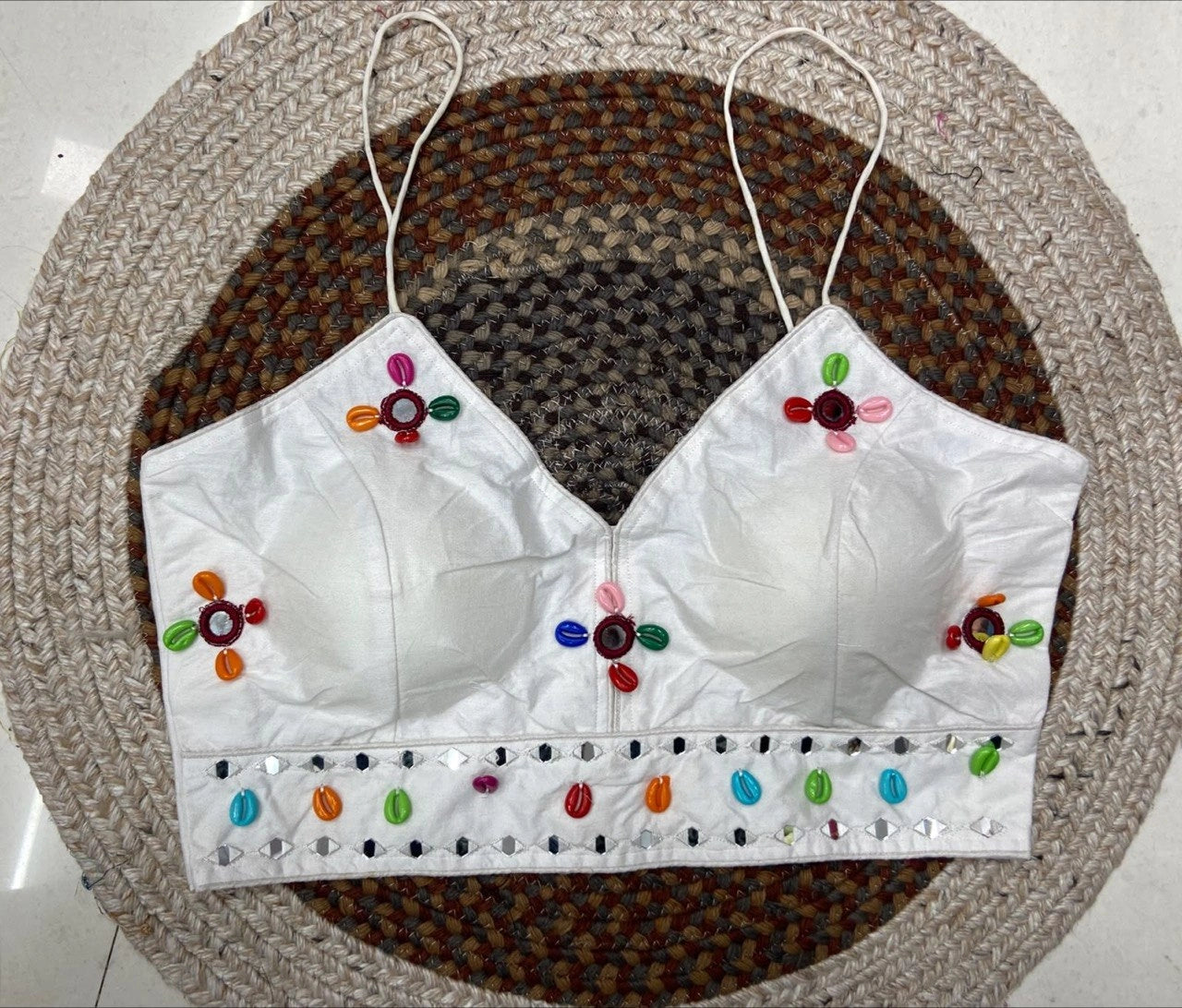 White Kodi with Mirror Work Blouse – Kalyanja KB46