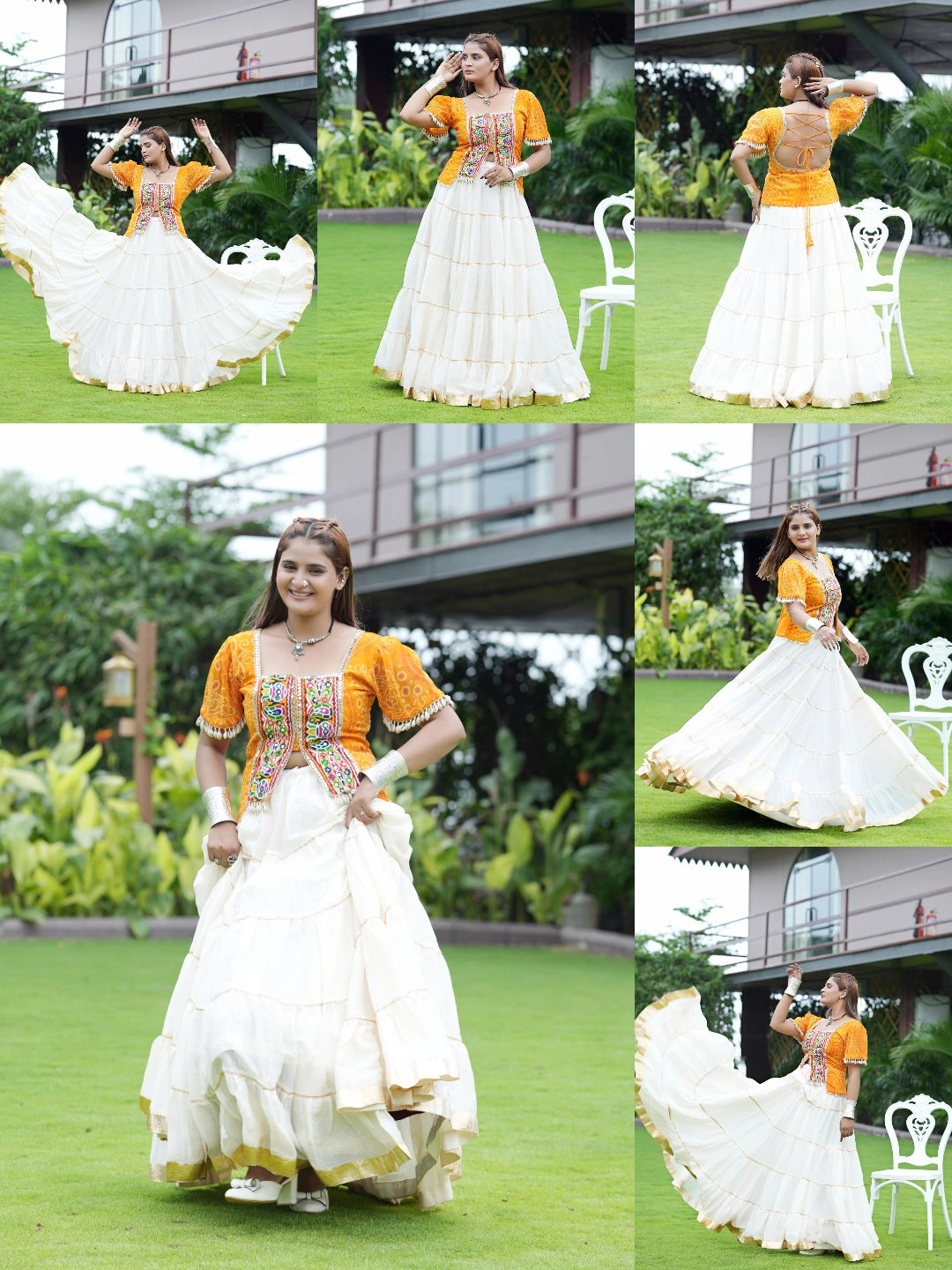 White Mirror Gamthi Lace Lehenga All Angles Collage – KL198 – Kalyanja