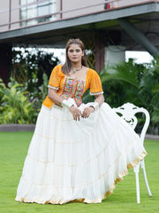 White Rangoli Crush Lehenga Seated Pose – KL198 – Kalyanja