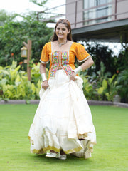 White Gamthi Lace Lehenga Smiling Front Full Length – KL198 – Kalyanja