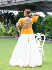 White Lehenga Orange Bandhej Kediya Back View Dori – KL198 – Kalyanja