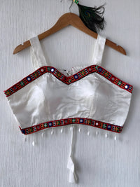 White Mirror Work Silk Blouse