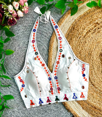 White Multi Thread with Mirror Work Blouse – Kalyanja KB44