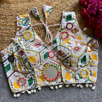 White Soft Silk Embroidery with Mirror Work Blouse