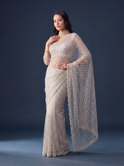 White Sequins Embroidered Saree – 3/4 drape view – KS397