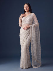 White Sequins Embroidered Saree – side view – KS397