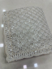 White Sequins Embroidered Saree – fabric flat lay – KS397