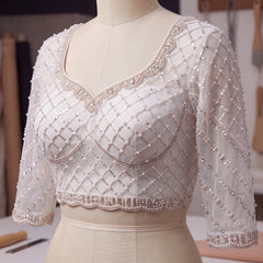 White Sequins Embroidered Saree – blouse piece detail – KS397