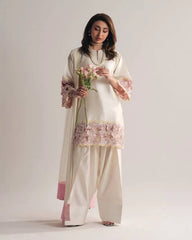 White Crepe Silk Blend Suit with Embroidered Hem – Full Length | KU118 | Kalyanja