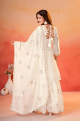 White Sequins Sharara Suit back view showing fancy lace-up corset back design