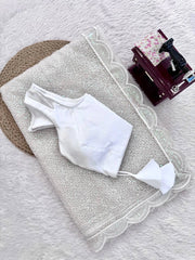 White soft net saree with blouse piece – flat lay