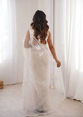 White sequins saree – back view on model