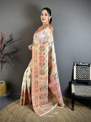 White Zari Weaving Saree side view – KS372