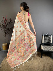 White Zari Weaving Saree back pallu spread – KS372