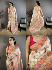 White Zari Weaving Saree collage – KS372 Kalyanja