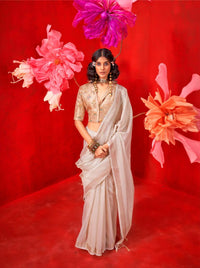 White Zari Work Silk Saree