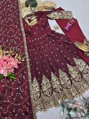 Wine Embroidered Codding Suit flatlay complete set overhead KU267
