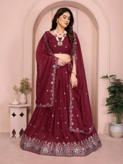 Wine Cut Work Lehenga heritage folk border close-up – Kalyanja KL173