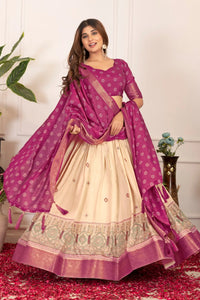 Wine Floral Print with Foil Work Lehenga – Tussar Silk Blend, Festive Party