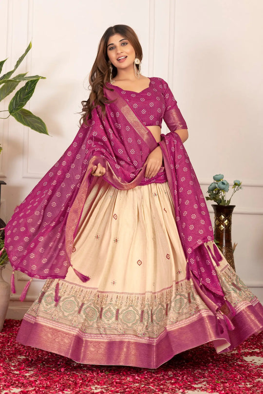 Wine Floral Print with Foil Work Lehenga front view – Kalyanja KL162